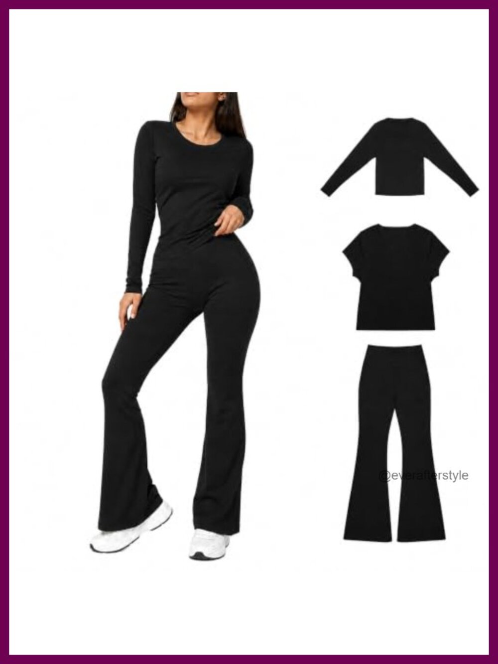 3 Piece Lounge Set Women 2 Tops Flare Pants Polyester Spandex